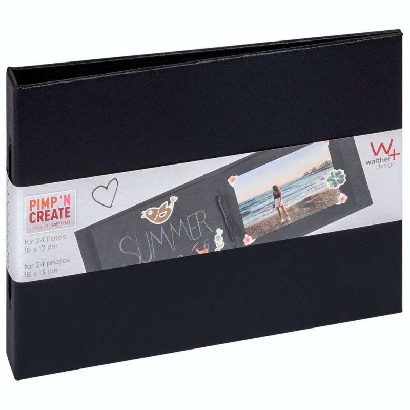 Foto album za slike Walther Pimpn Create, črn, 20x15cm, vezava na vrvico, 24 črnih strani MA099B Walther D-695088
