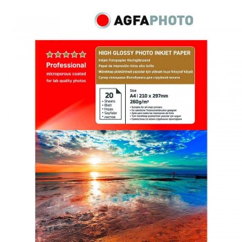 Professional Photo Paper AgfaPhoto, High Glossy, 260g, A4, 20 Sheets AP26020A4N