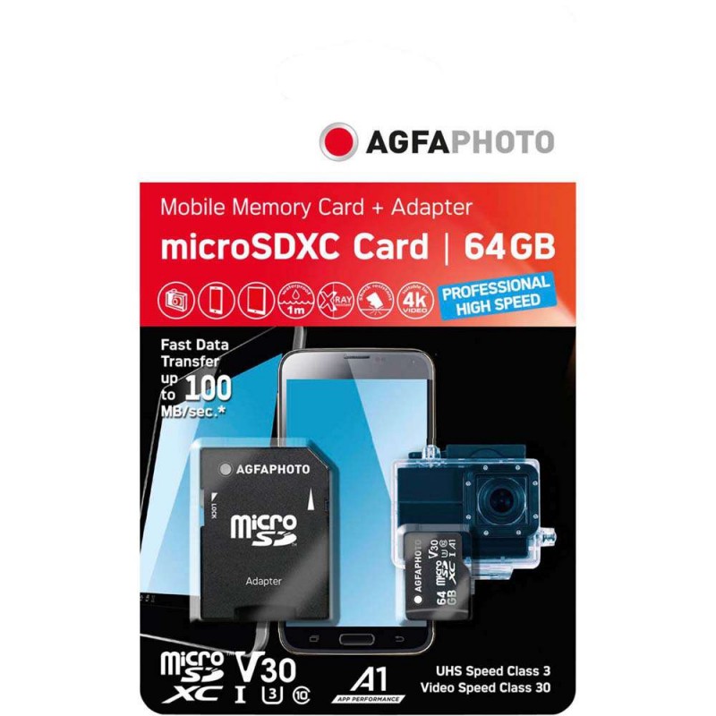 Spominska kartica AgfaPhoto MicroSDXC UHS-I 64GB High Speed C10 U3 V30 + Adapter AGFAPhoto Spominska kartica AgfaPhoto MicroSDXC UHS-I 64GB High Speed C10 U3 V30 + Adapter AGFAPhoto D-429844