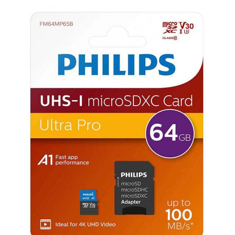Memory card Philips MicroSDXC 64GB Class 10 V30 UHS-I U3 Philips D-512556