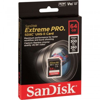 Spominska kartica SanDisk ExtremePRO SDXC, V90, 64GB, 300MB UHS-II SDSDXDK-064G-GN4IN