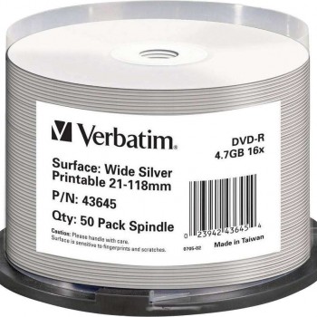 Verbatim DataLifePlus DVD-R 4,7GB 16x, wide silver inkjet printable, 1x50