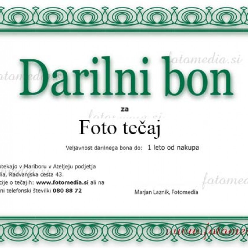 Gift Voucher for Photography course: Digital Photography 1 (20 hours) Fotomedia 7771000000010