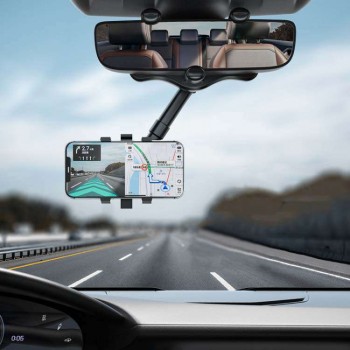 360 Degree Rotating Car Rearview Mirror Phone Holder(Classic Black), ZJ099